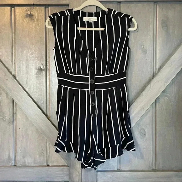 Loft black white striped romper lightweight summer spring jumper Ruffle - Picture 2 of 6